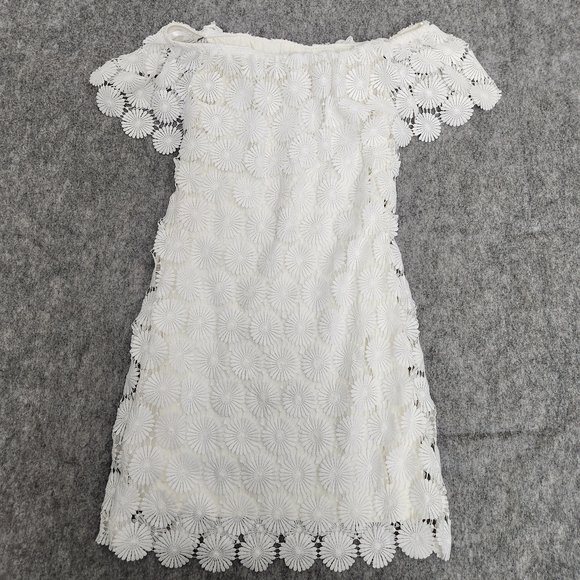 Trina Turk Bardot Floral Daisy Crochet Off Shoulder Midi Dress Women's S White - Picture 2 of 7